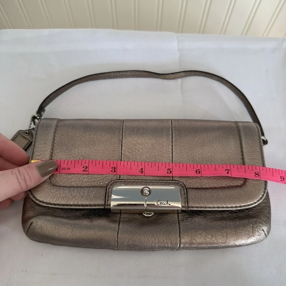 COACH KRISTIN Soft Pebbled Leather Silver Metallic Wristlet Top Handle Mini Bag